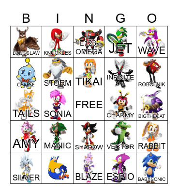 Sonic Bingo Card