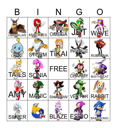Sonic Bingo Card