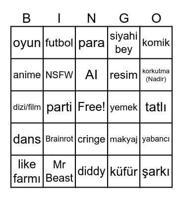 Youtube Shorts Bingo Card