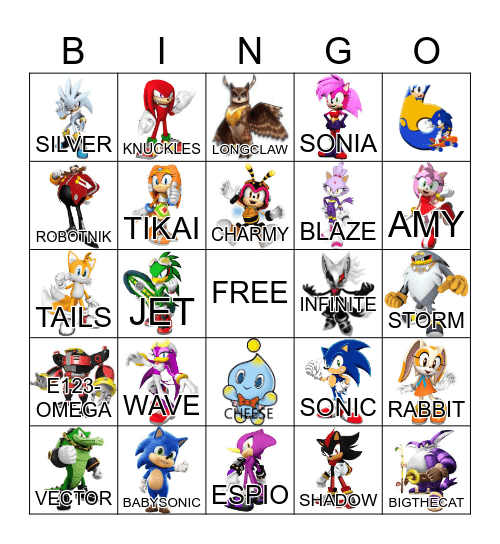 Sonic Bingo Card