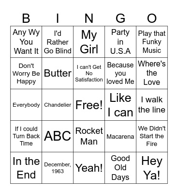 Music Bingo Card