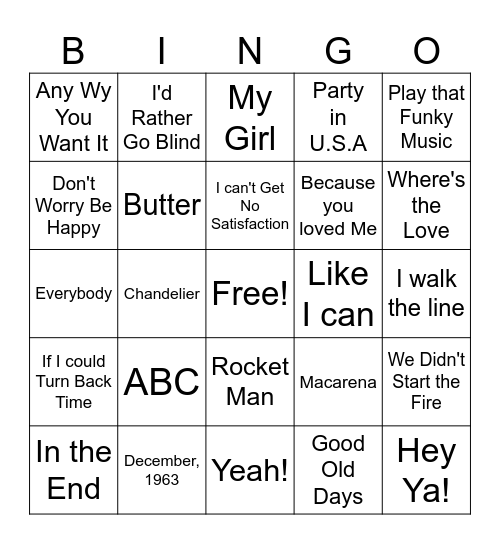 Music Bingo Card