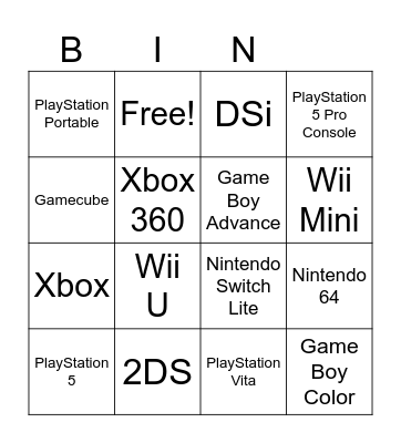 What consoles do you have? Bingo Card