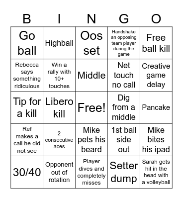 Volleyball Bingo Card