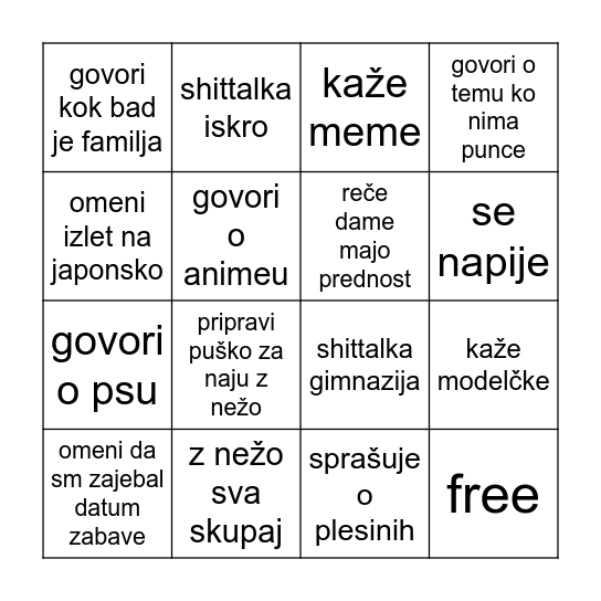 jan party Bingo Card