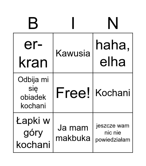 Przestrzenne Bingo Card