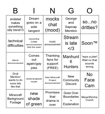 Drebrand Stream Bingo Card