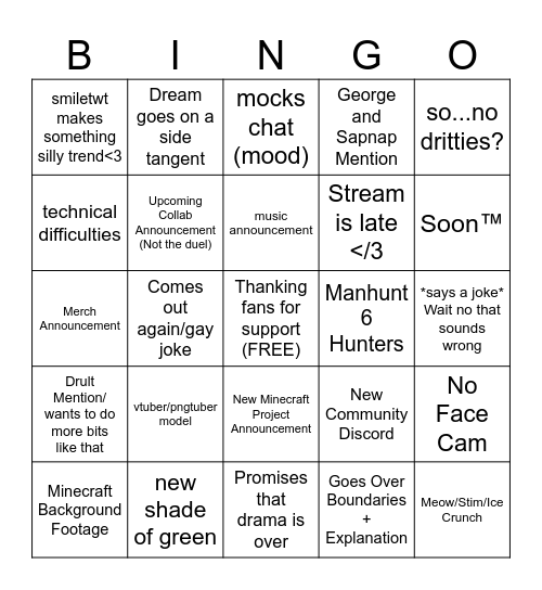 Drebrand Stream Bingo Card