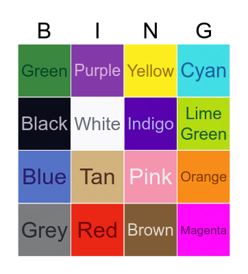 Colors Bingo Card