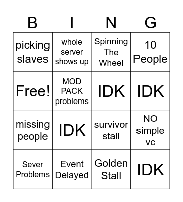 Survivor Bingo Card