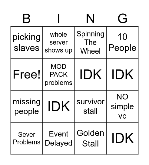 Survivor Bingo Card