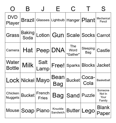 Objects Bingo Card