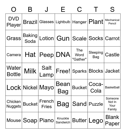 Objects Bingo Card