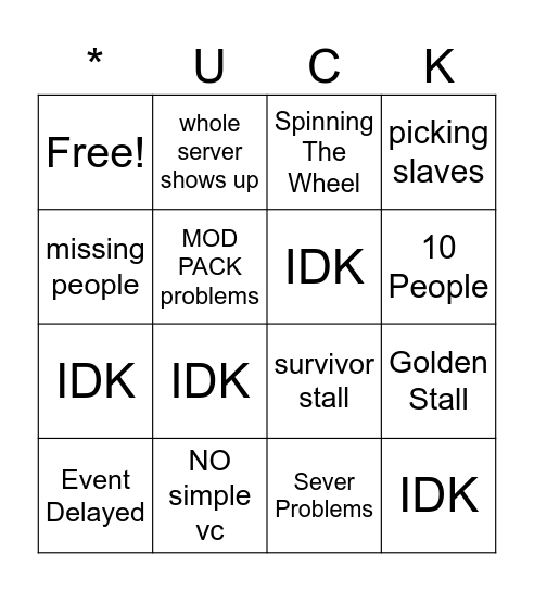 Survivor Bingo Card