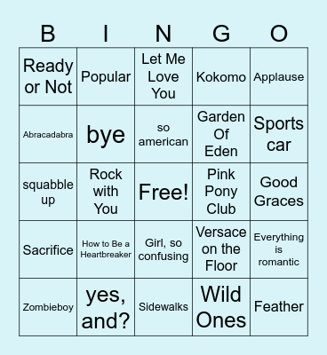 4 Frat Music Bingo Card