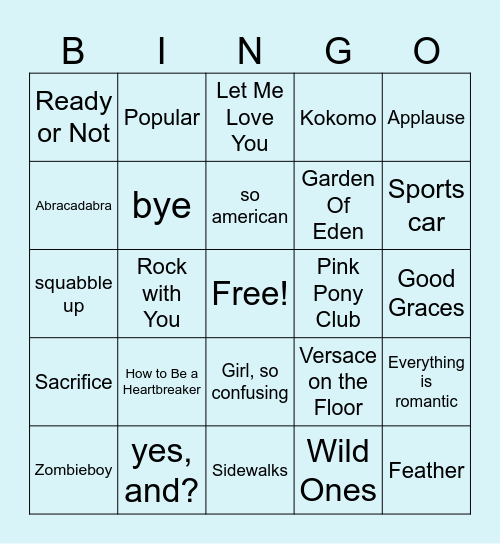 4 Frat Music Bingo Card