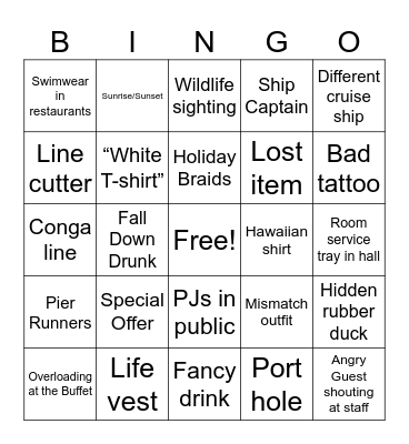 Cruise Bingo Card