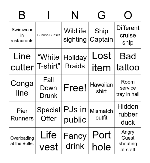 Cruise Bingo Card