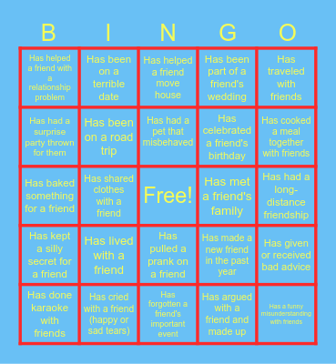 FRIENDS BINGO Card