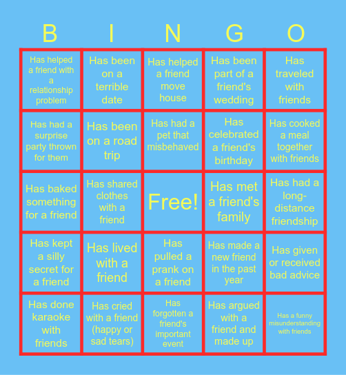 FRIENDS BINGO Card