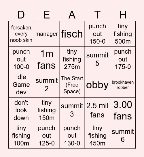CHALLENGE: TENOTOSHI Bingo Card