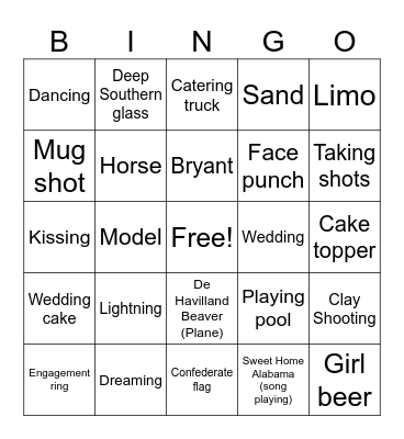 Sweet Home Alabama Bingo Card