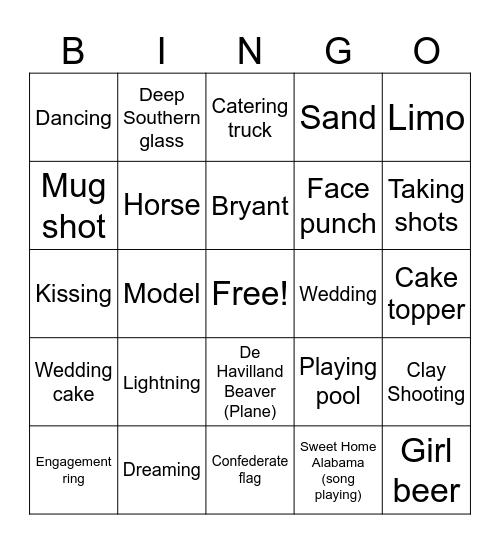 Sweet Home Alabama Bingo Card