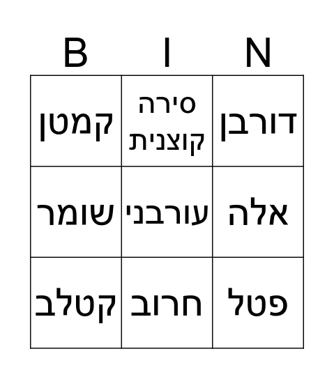 חיות וצמחים בהרי ירושלים Bingo Card