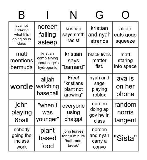 enviromental bingo Card