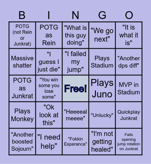 Linus Overwatch Bingo Card