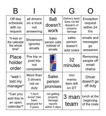 Dispatcher Bingo Card