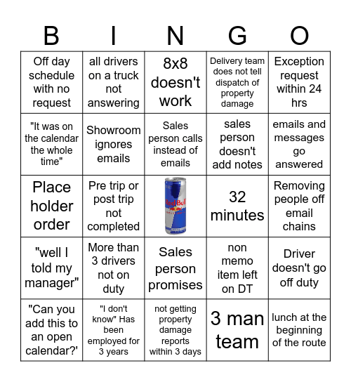 Dispatcher Bingo Card