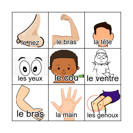 Les parties du corps Bingo Card
