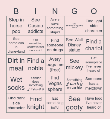 Vacation Bingo Card