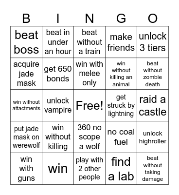 dead rails Bingo Card