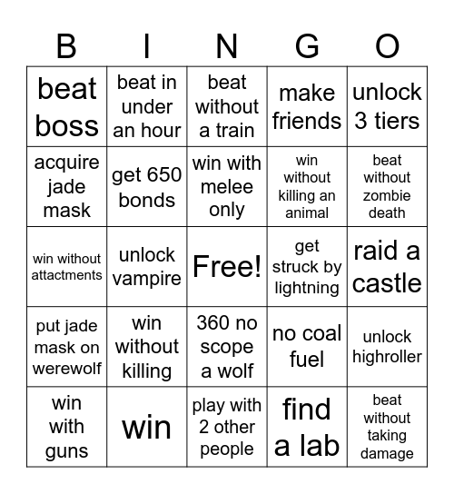 dead rails Bingo Card