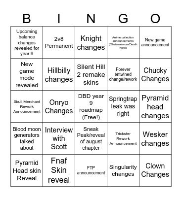 DBD Anni Bingo Card