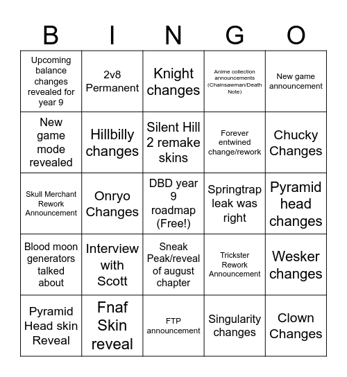 DBD Anni Bingo Card
