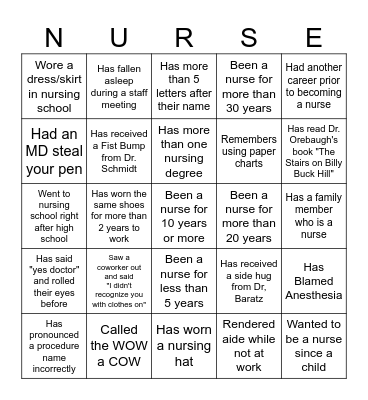 PREOP & PACU Bingo Card