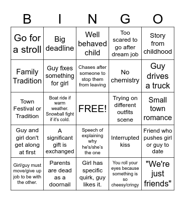 Hallmark Movie Bingo Card