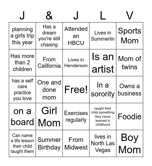Bingo: Jack and Jill Las Vegas Style Bingo Card