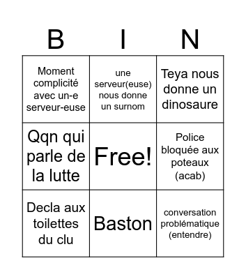 events Bingo Card