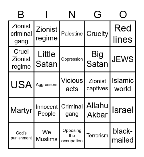 Iranian Rage Bingo! Bingo Card