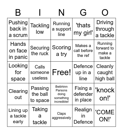 Rugby Bingo! Bingo Card