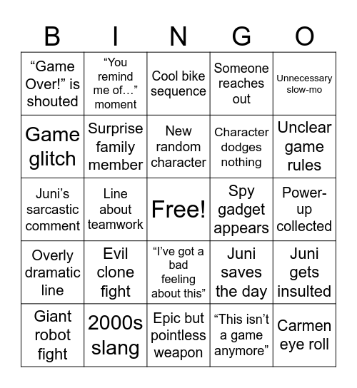 SpyKids3-D MovieNight Bingo Card