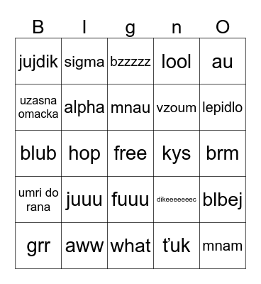 random sounds a slova bigno Bingo Card