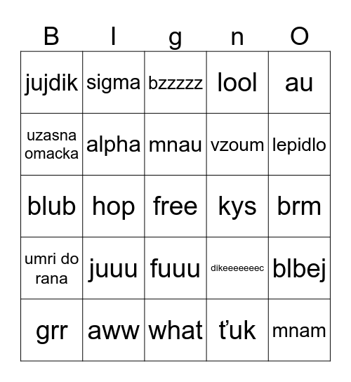 random sounds a slova bigno Bingo Card