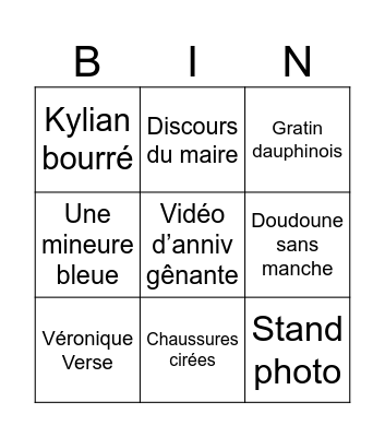 Kyky Birthday Bingo Card
