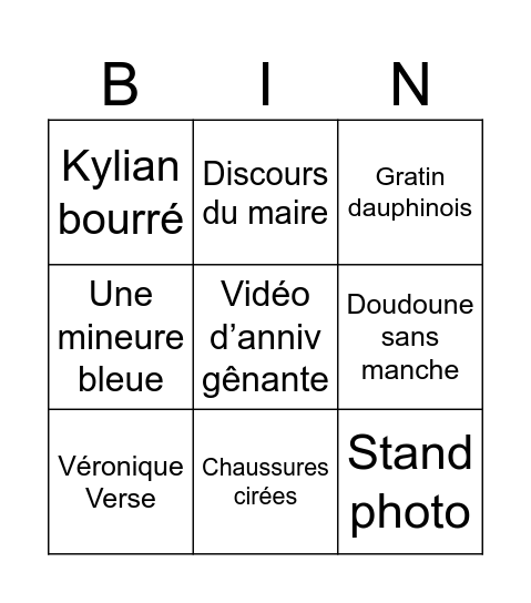 Kyky Birthday Bingo Card