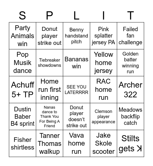 Clemson Game Bingo Card